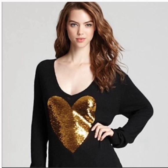 Wildfox White Label Black With Gold Sequins Sweater. - Picture 11 of 13